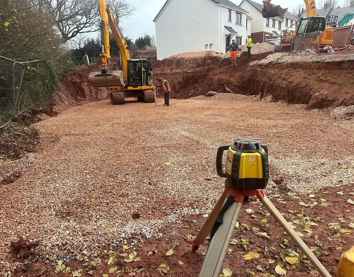groundworks project with digger in devon