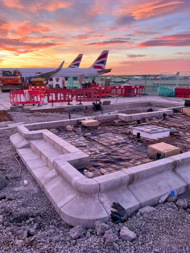 steps at heathrow with planes for civil engineering project