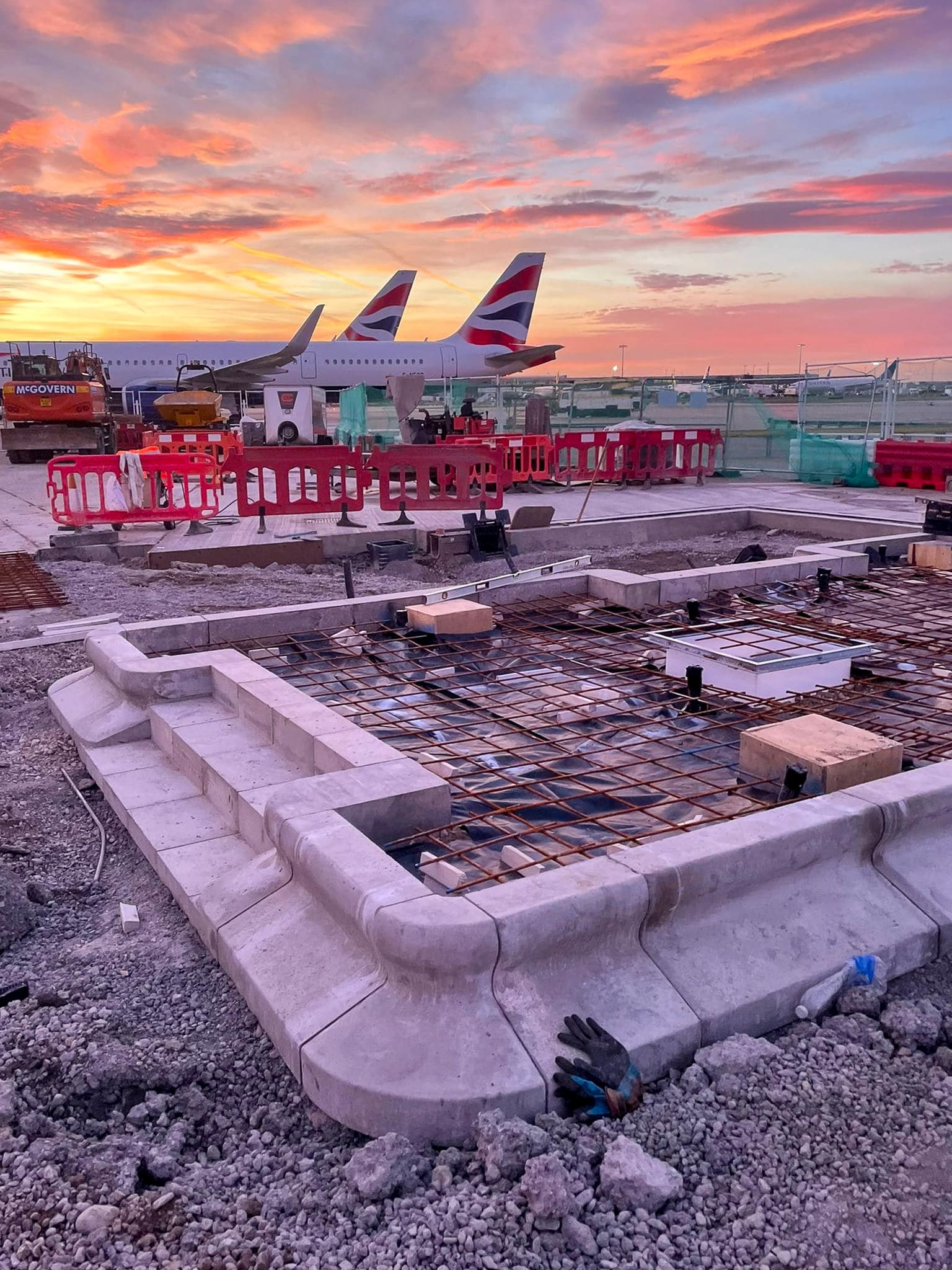 steps at heathrow with planes for civil engineering project